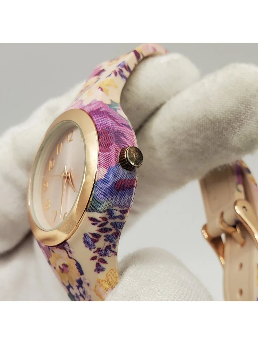 Quartz Flower Style Watch Womens 30mm Rose Gold Tone Bezel New Battery